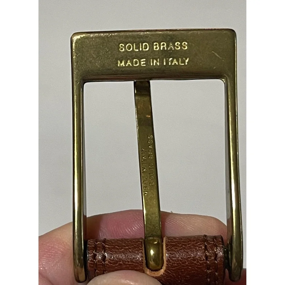 Leather Belt Mens Brown Good Solid Brass Made in Italy Buckle